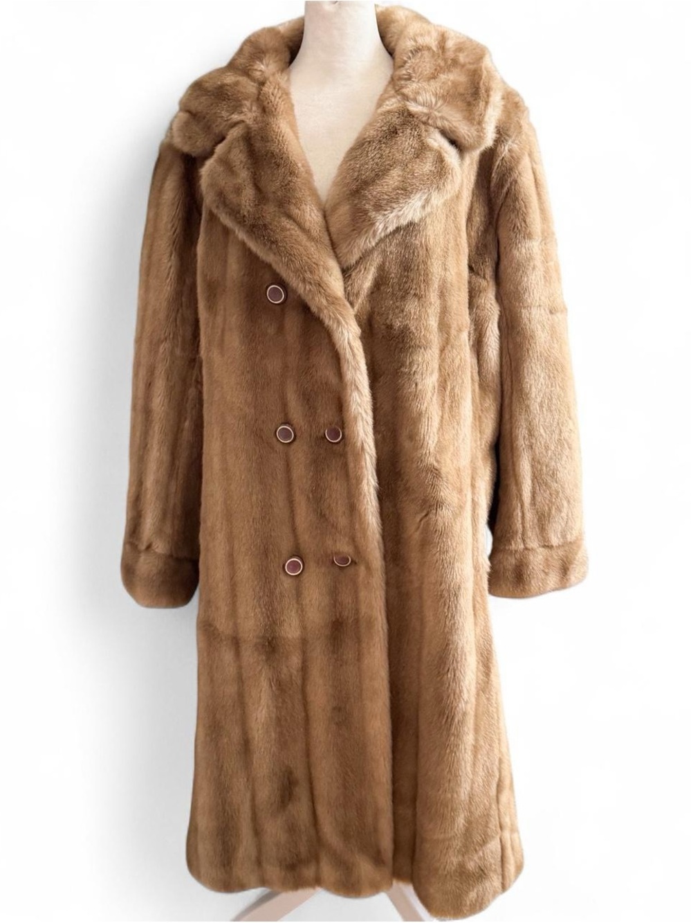Vintage Montgomery Ward Tissavel Faux Fur Coat Camel Full-Length L/XL